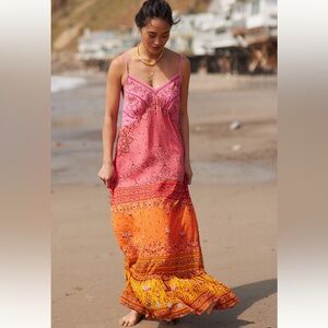 NWT Anthropologie Farm Rio Pink and Orange Paisley Maxi Dress Medium